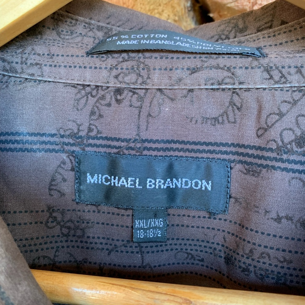 Paisley Dress Shirt Mens 2XL Brown Long Sleeve Button Up Michael Brandon - Picture 3 of 7